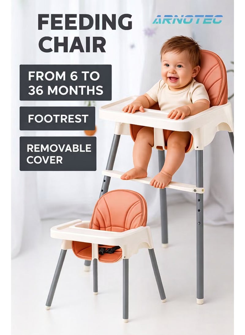 ARNOTEC Baby High Chair – Adjustable Toddler Highchair with Removable Tray, 3-Point Harness, Footrest, Easy to Clean, Removable for Storage, Ideal for Babies 6 Months to 6 Years - Image 1